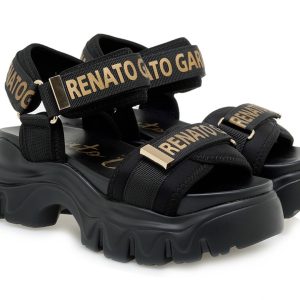 Renato Garini Γυναικεία Σανδάλια Flatforms σε Μαύρο Χρώμα